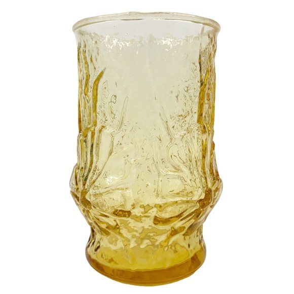 3 Vintage Anchor Hocking Juice Glass Cup Rain Flower Amber Honey Gold 4" High - Picture 5 of 9